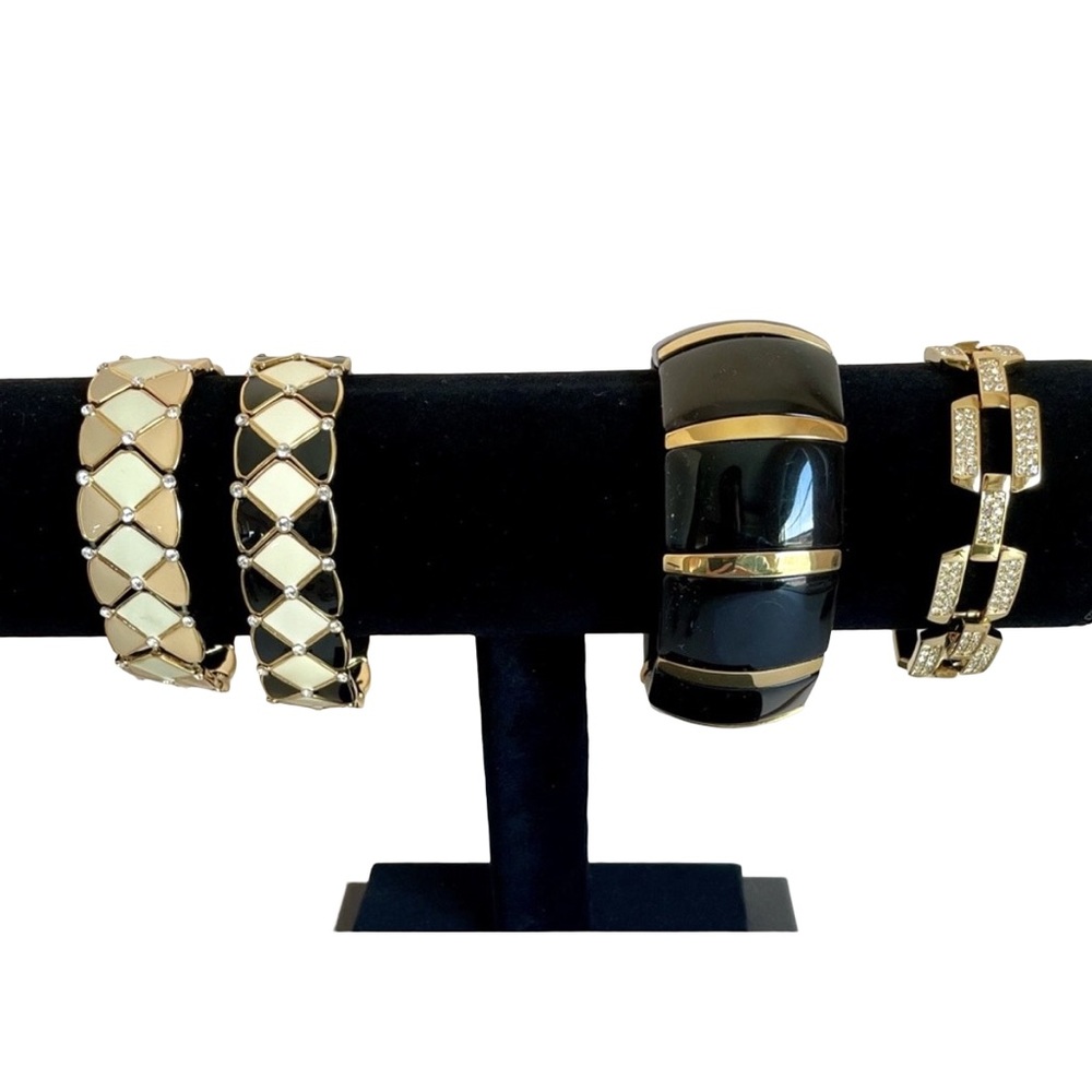 Vintage Joan Rivers Classics Collection Chunky Black And Gold Stretch Bracelet - Picture 8 of 9